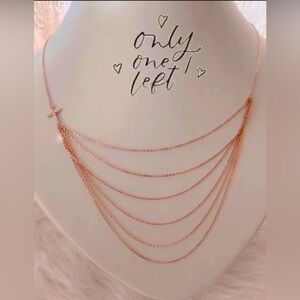 Sterling Silver Rose Gold Plated Multi-Strand Cascade Necklace with CZ Cross